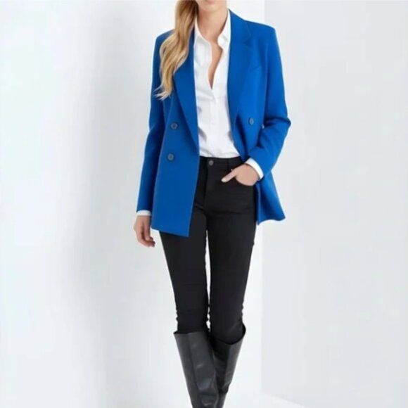 NWOT MAEVE x Anthropologie Oversized Double Breasted Cobalt Blue Blazer | Size 6 - Picture 5 of 12